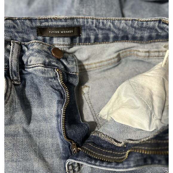 Flying Monkey Ultra High Rise Ankle Blue Rip Distressed Straight Jeans Size 27 - Picture 6 of 13